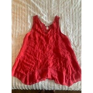 Eight 1/2 Linen Tank, Womens M/L Crochet back fluttery flowy statement summer